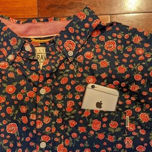 All Over Rose Printed Short Sleeve Button Up